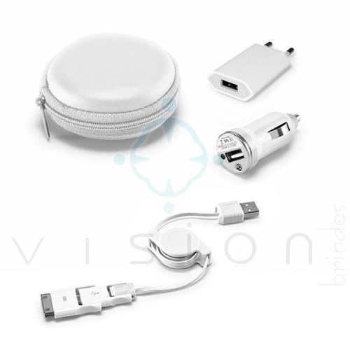 Kit Carregadores USB com cabo retrátil 3 em 1