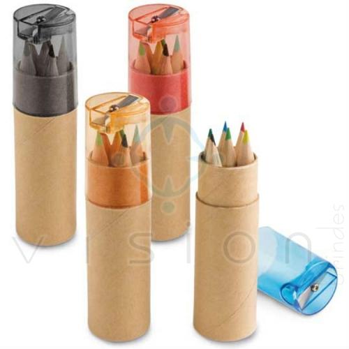 Estojo 6 lápis de cor + Apontador - 2,6x10,3 cm